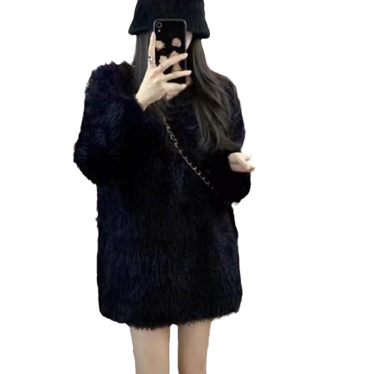 Women's Korean Style V-Neck Faux Mink Fur Sweater - Fashionable, Casual, Versatile Knitwear for Autumn/Winter