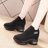 Black casual sneakers women's spring new fat feet wide feet soft sole soft surface comfortable inner height increase women's shoes