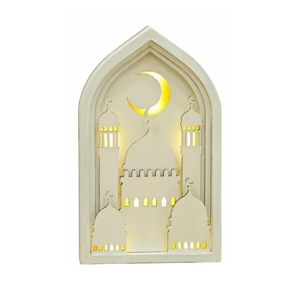 Creative Night Light Ornament LED Eid Wooden Decoration Handmade Eid Desktop Ornament  Scene Layout