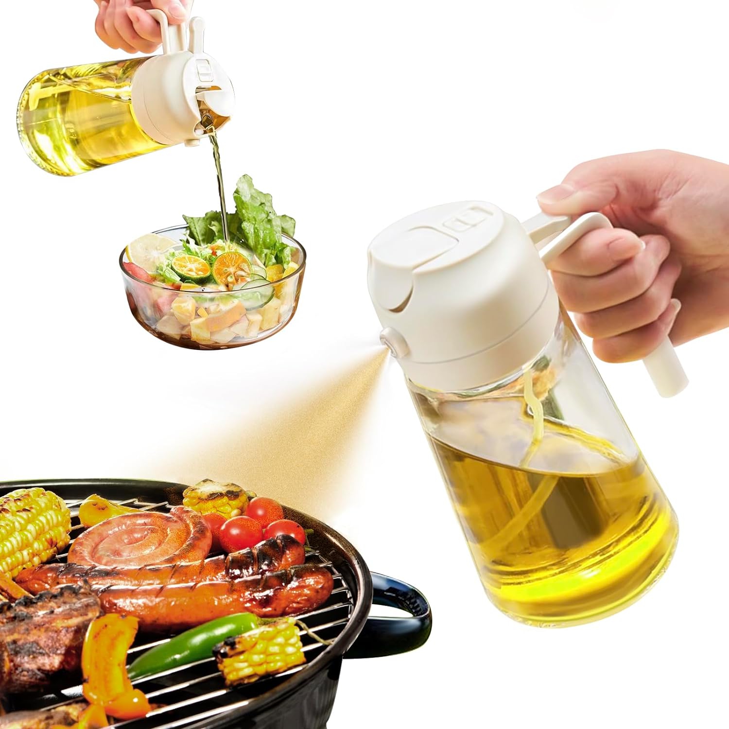

Oil Sprayer for Cooking,2 in 1 Olive Oil Dispenser Bottle for Kitchen with Premium Nozzle,Food-grade Oil Mister for Air Fryer,Salad,Frying,BBQ
