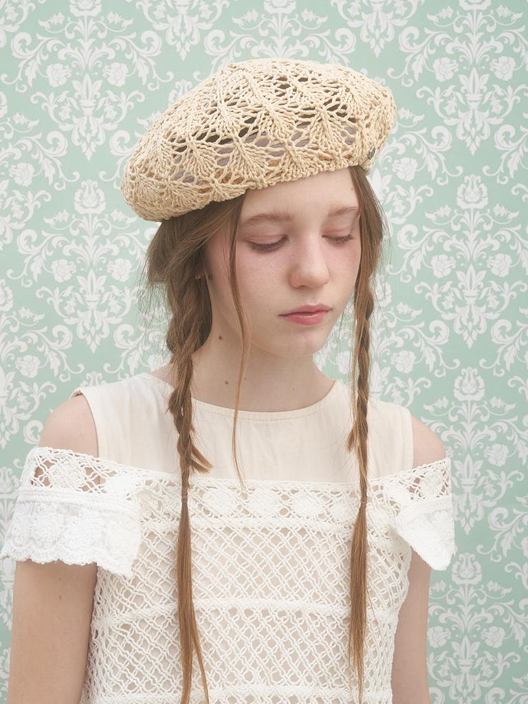 Beulaunhaes Crochet Knit Beret - Beige