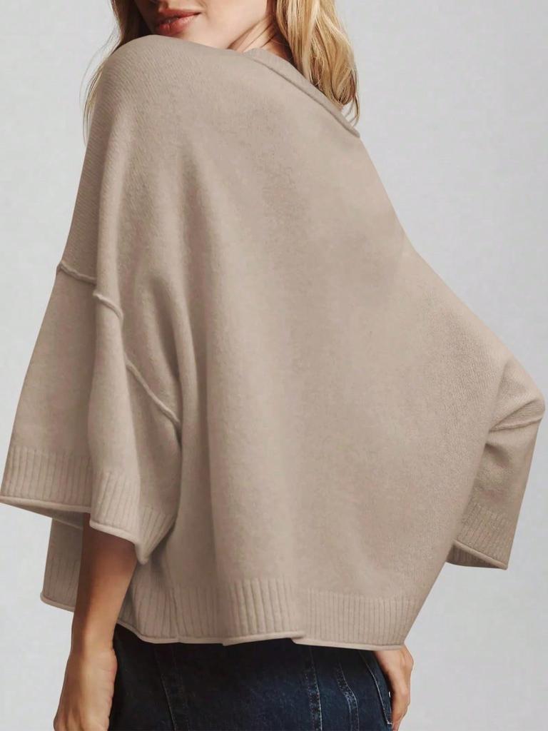 Women's Oversized Cropped Knit Sweater Short Sleeve Crew Neck Lightweight Summer Top