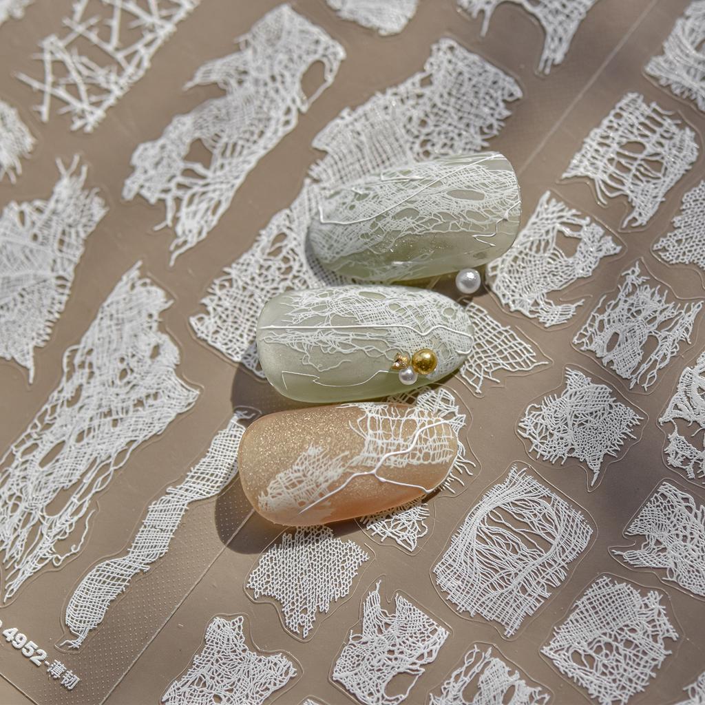 Retro White Lace Fabric Piece Bowknot English Letter Decorative Border Irregular Cloth Block Adhesive Nail Art Stickers Decals