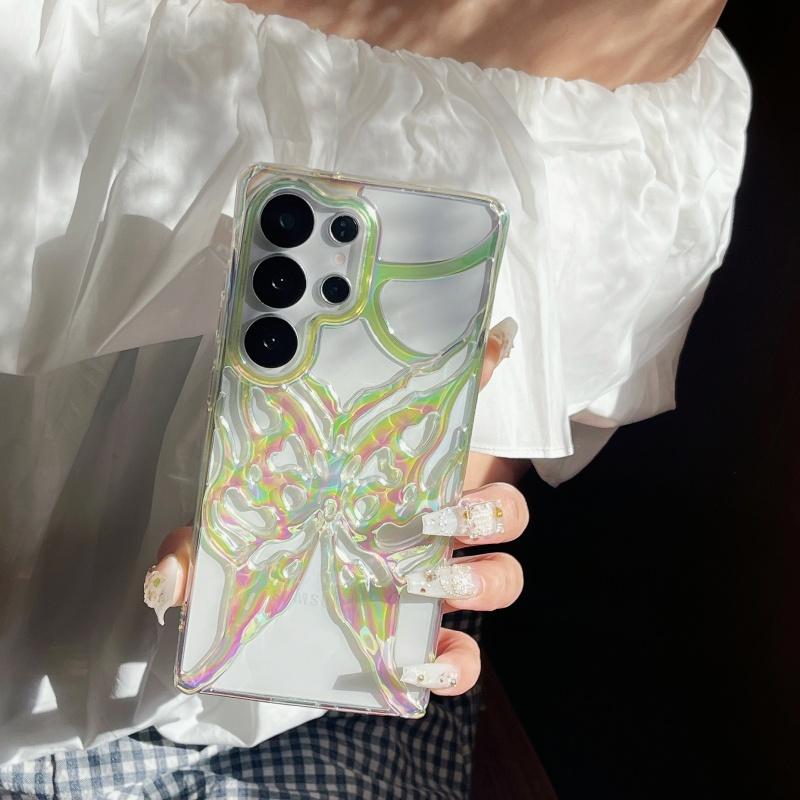 Luksusowe Etui na Telefon 3D Kolorowy Gradient Motyl Puste Wycięcia Dla Samsung S25 S24 Ultra Plus Odporne na Wstrząsy Chłodzące Galwanizowane Tylne Etui