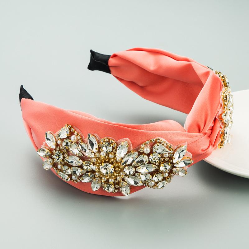 Fascia per Capelli Barocca Arancione di Lusso Accessori per Capelli Donna Spugna Ispessita Ricamo Ballo di Fine Anno Full Strass Fascia per Capelli Cerchietto