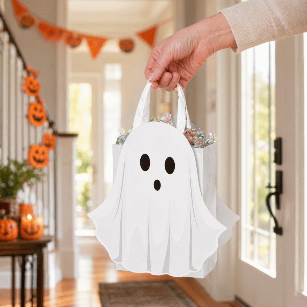 Candy Container White Halloween Paper Bag Funny Cartoon Ghost Packaging Bag Handbag Creative Candy Gift Bag Bakery