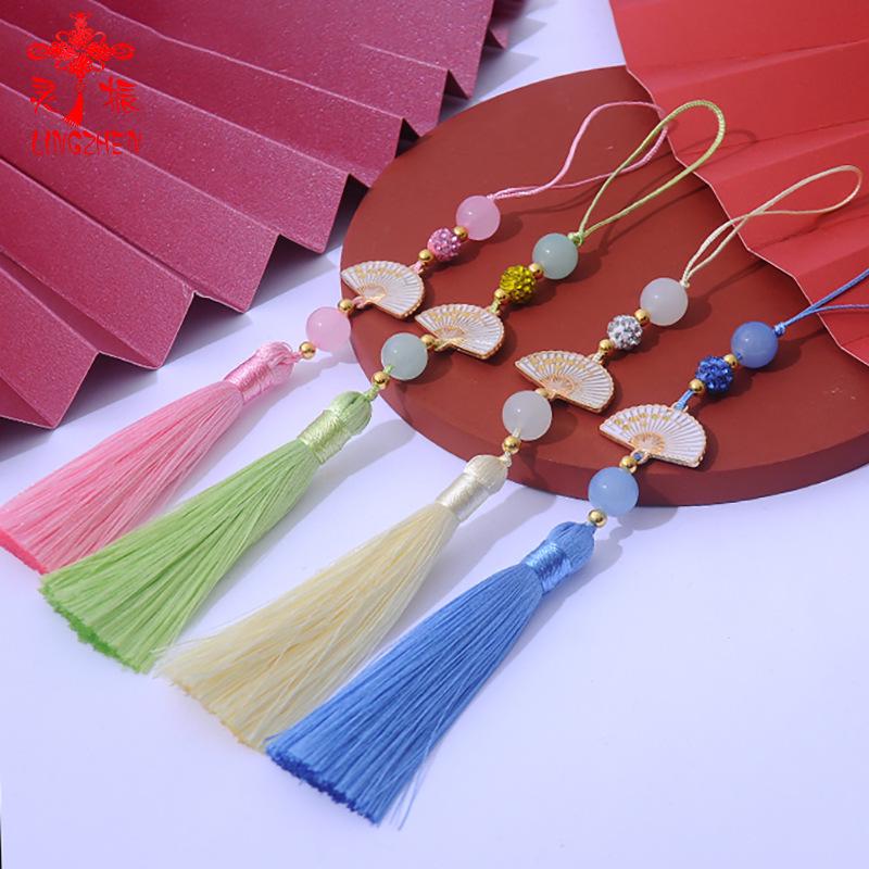 Ancient Style White Tassel Fan Pendant for Hanfu/Qipao Lapel or Phone