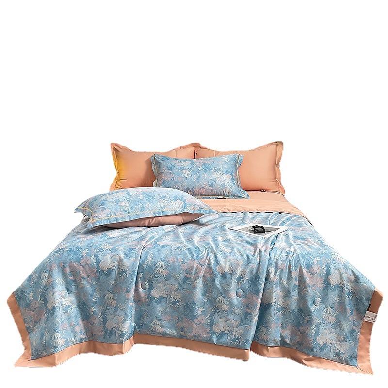 Floral Ice Silk Summer Quilt Cool Air Conditioner Washed Quilt Single Dormitory Thin Blanket King Size Luxury Bedding