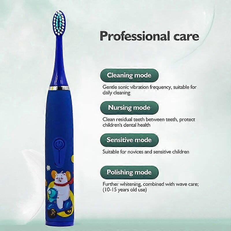 Children Sonic Electric Toothbrush Kids Tooth Brush IPX6 Waterproof USB Rechargeable 6 Replacement Brush Heads Oral Cleaning