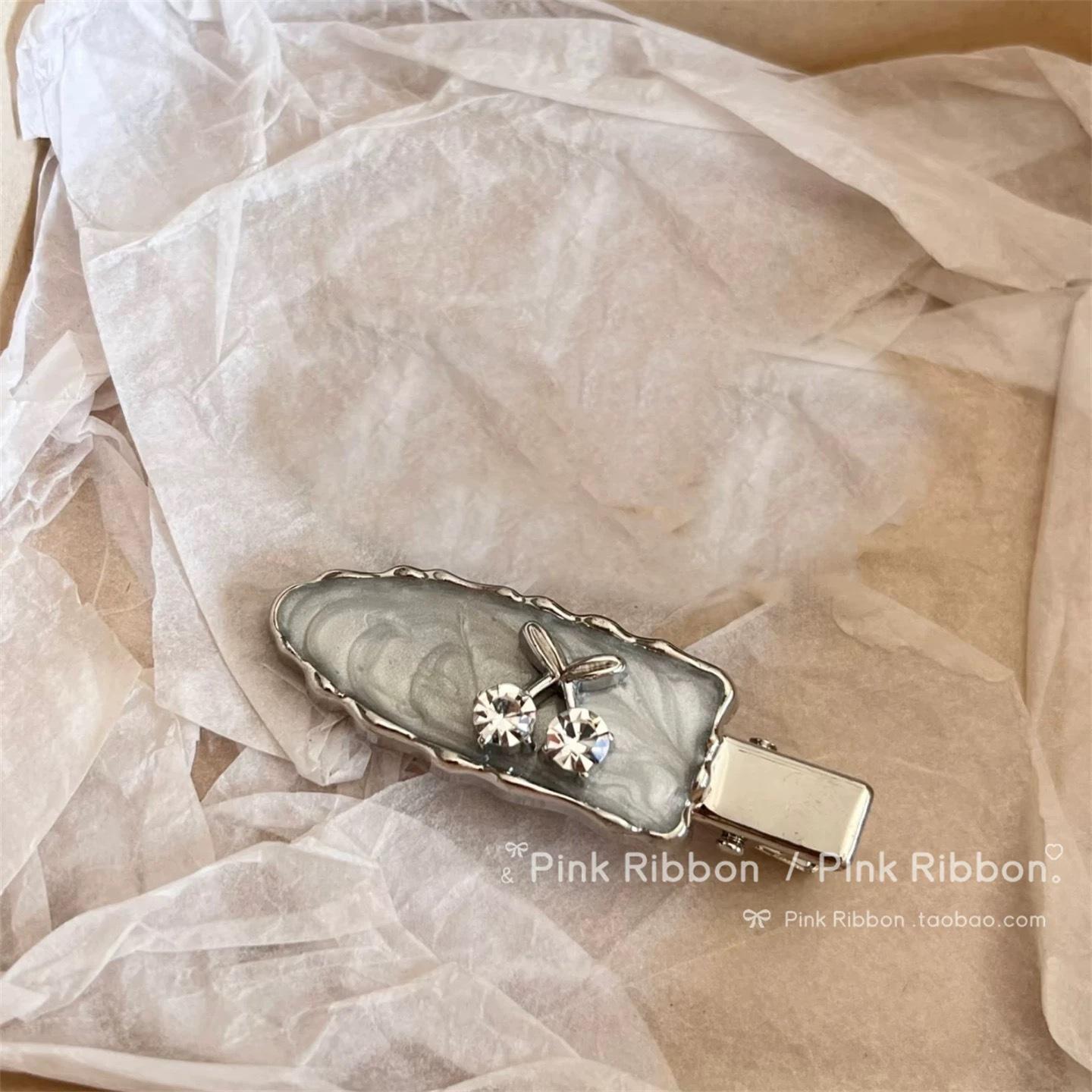 

Korean Silver-gray Rhinestones Cherry Bows Duckbill Clips Bangs Hairpins Headwear Girls Women Hair Accessories