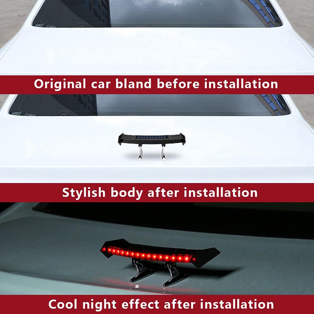 

Mini Spoiler Auto Car Tail Decoration Spoiler Wing Carbon Fiber Can be Luminous Solar Charging Punch-Free Tail Light