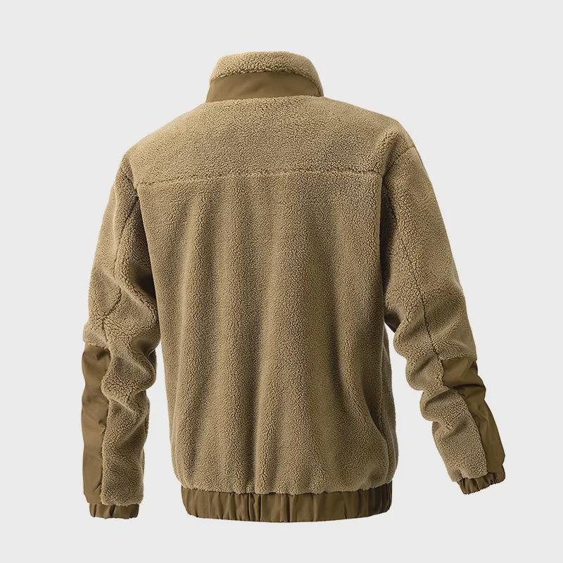 European and American Blue Stand-Up Collar Polar Fleece Lamb Wool Coat