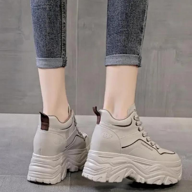 Fashion Women Ankle Boots Autumn Genuine Leather Shoes Woman Platform Height Increased Sneakers 8CM Thick Sole Wedges Snow Boots Winter