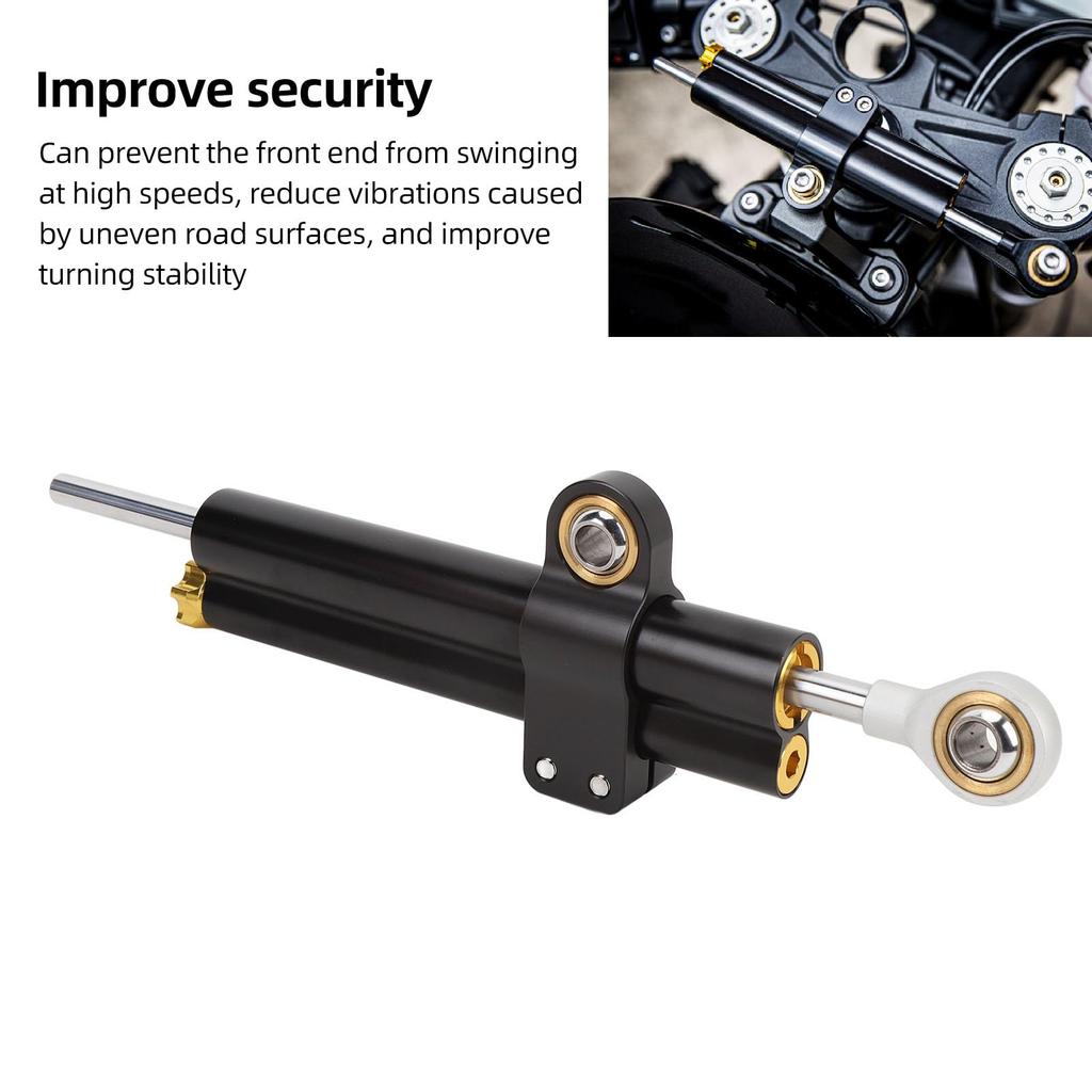 Motorcycle Steering Damper, Adjustable Steering Stabilizer for Improved Stability and Safety, Universal Fit for Motorcycles, Black