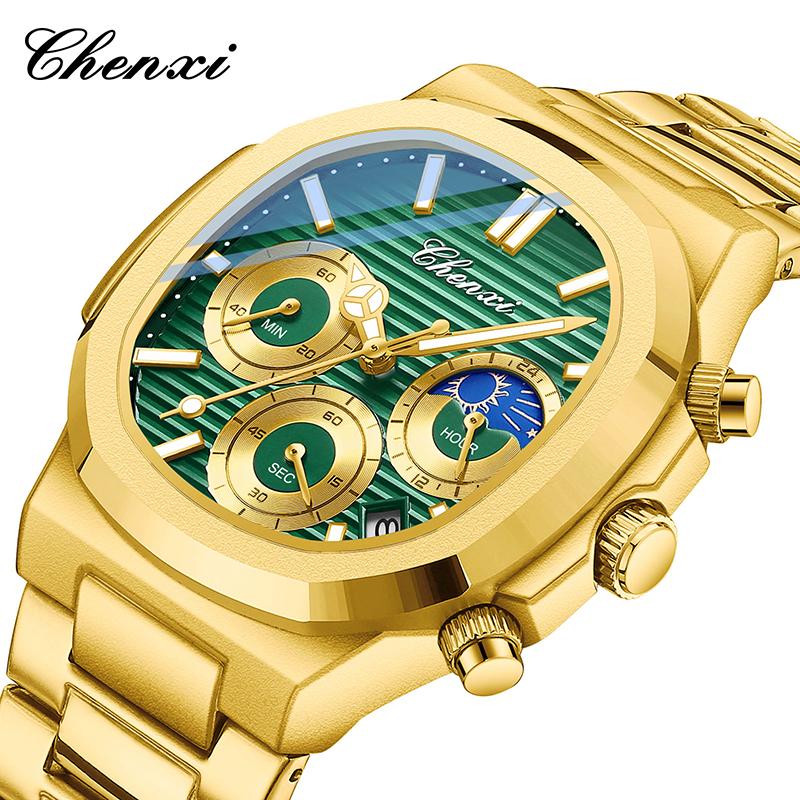 Original CHENXI Men Watches Gold Stainless Steel Waterproof Quartz Chronograph Date Luxury Watch For Men Relogio Masculino