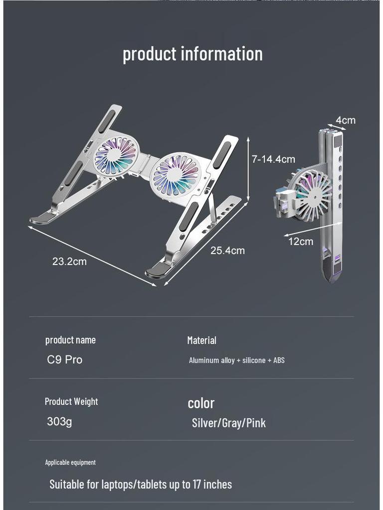 Tragbarer Faltbarer Laptop-Kühlerständer mit Turbinenlüfter
