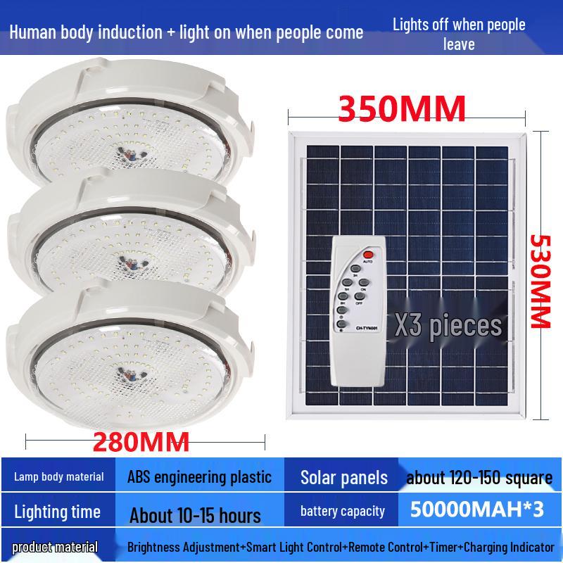 LED Solar Ceiling Light for Bedrooms, Living Rooms, Indoor and Courtyard Spaces - One-to-Two/Three/Four/Five/Seven Light Options