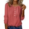 Women's Round Neck Pull Stripe Decorative Button Top Casual Solid Color 3/4 Sleeve T Shirt