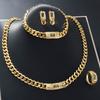 18K Gold Plated Cuban Chain Jewelry Set With Rhinestone Accents Women Necklace Bracelet Earrings