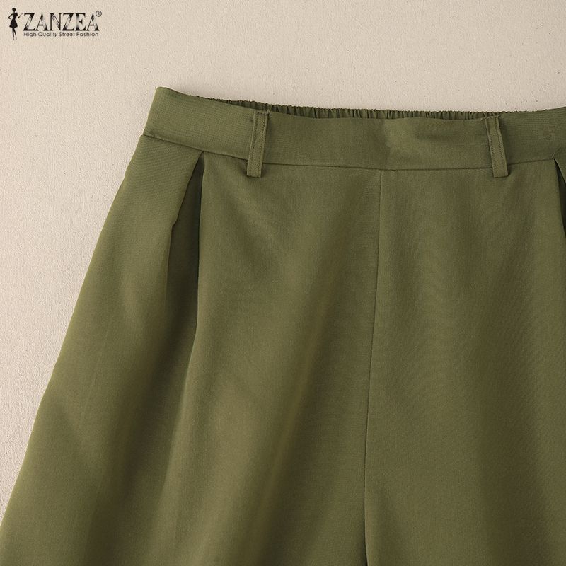 ZANZEA Womens Casual Solid Color Loose Wide Leg Pants