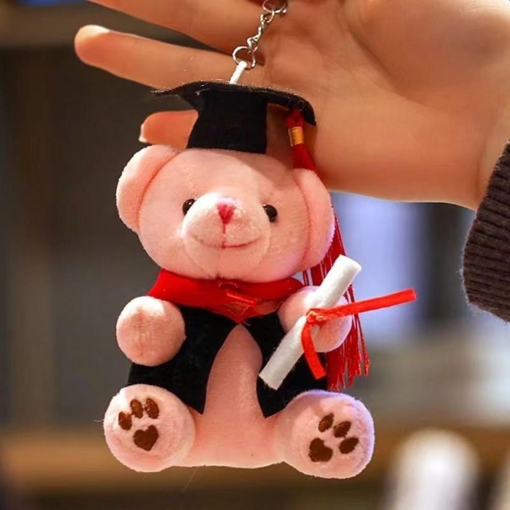 Cute Bear Keychain 12cm Bear Pendant Kawaii Graduation Bear Plush Toy  Clothing Decor