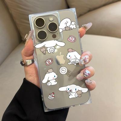Clear Square Back Tube Case Protection For iPhone 14 Pro Max 12 15 Plus 13 16 ProMax 11 Anti-Oxygen,Big Eared Dog Pattern Casing
