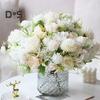 Artificial Flowers Fake Peonies Bouquet Mixed Faux Silk Flowers Artificial Blooms Bunch for Table Centerpiece Wedding Party Decor
