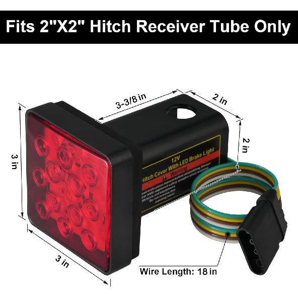 CZC AUTO Red Lens Trailer Hitch Cover with 12 LED Brake Light Fit 2" Receiver
