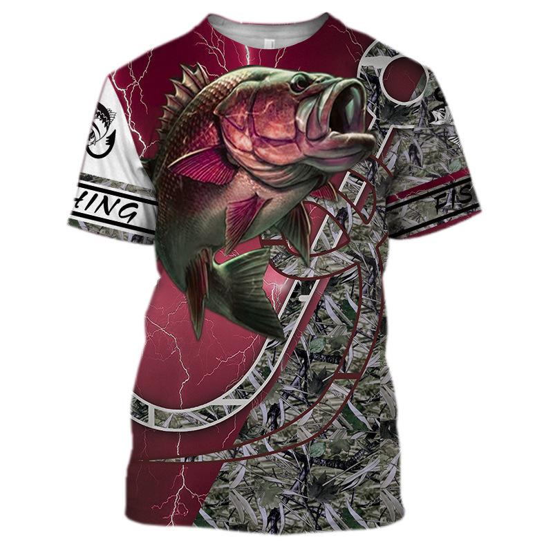 BASS Fishing Print T-shirt for Men 3D Fashion Fish Hunter Round Neck Top Men Women Casual Outdoor Short Sleeve Tees Clothing