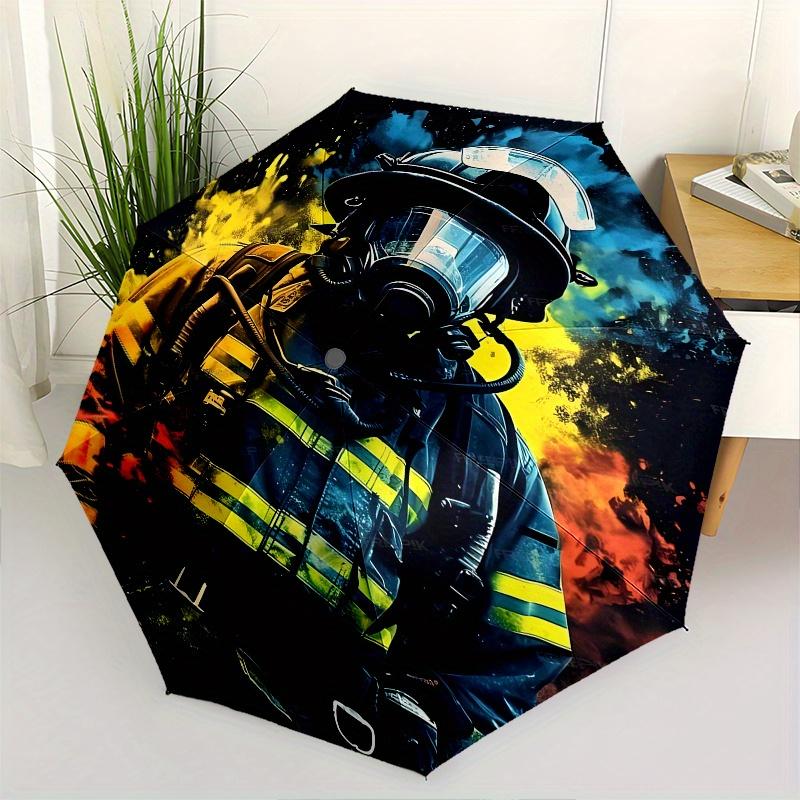 

Firefighter, Heroic Automatic folding umbrella simple eight rib design, bright color pattern, durable iron frame, ideal for travel and outd