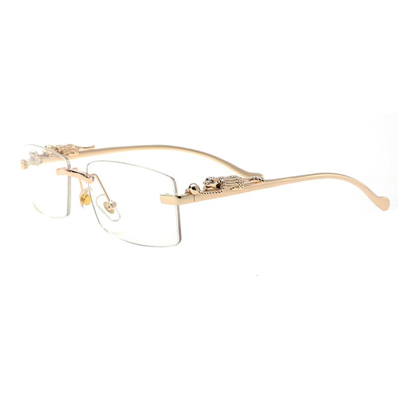 Fashionable Trendy Frameless Rectangular Personalized Sunglasses Metal Leopard Leg Men Women Sun Glasses New Lentes
