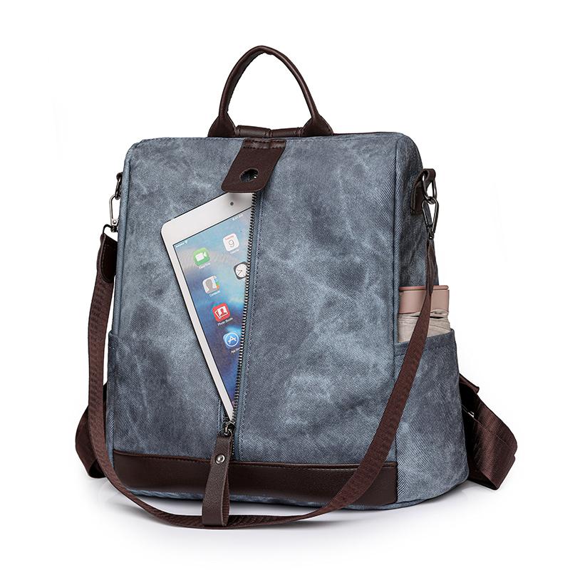 Zipper Backpack Women's Block Color Backpack Female Anti-Theft Schoolbag