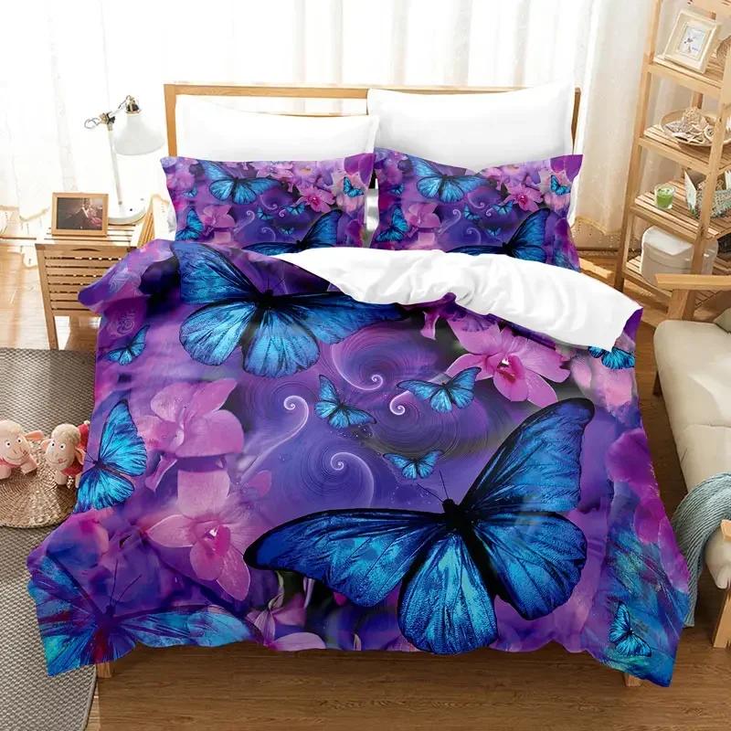 Comforter Purple Bedding Set Polyester 3D Comforter Lavender Butterfly Double Full King Queen Twin Single