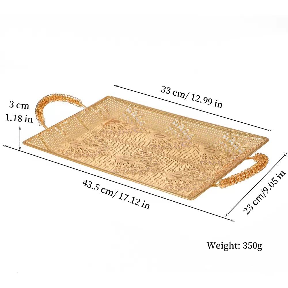 Fruit Plate, Metal Round Rectangular Relief Disc, European Metal Hollow-Out Snack Platter, Home Desktop Decoration Gift, 1pcs