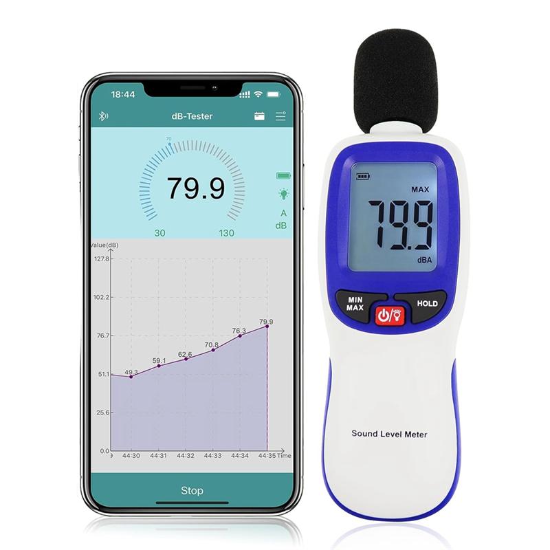 BHBL Schallpegelmesser Kabelloser Schallpegelmesser mit App-Datenprotokollierung Schallpegelmesser 0-130DB Hohe Genauigkeit SPL-Messgerät