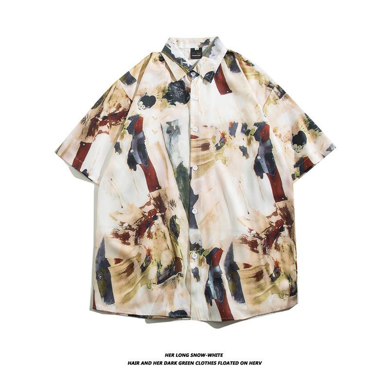 Summer Mens Hawaiian Casual  Shirts Short Sleeve Button Fashion Print Beach Floral  Vintage Tops