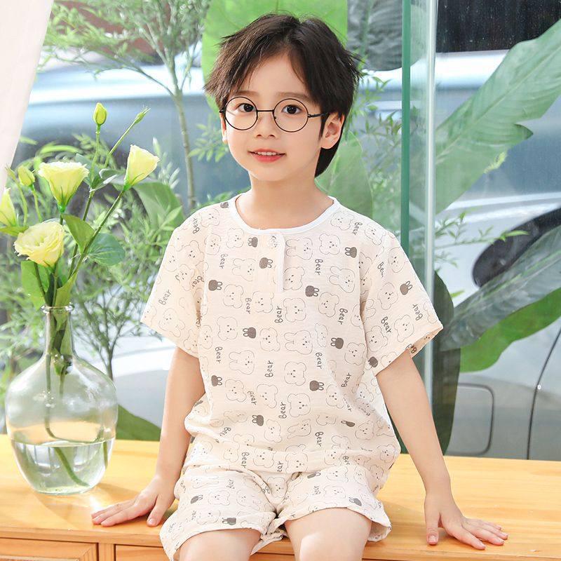 Children's Cloud Pattern Summer Pajama Set, Short Sleeve & Pants for Boys and Girls, Baby Loungewear, Air Conditioning Sleepwear