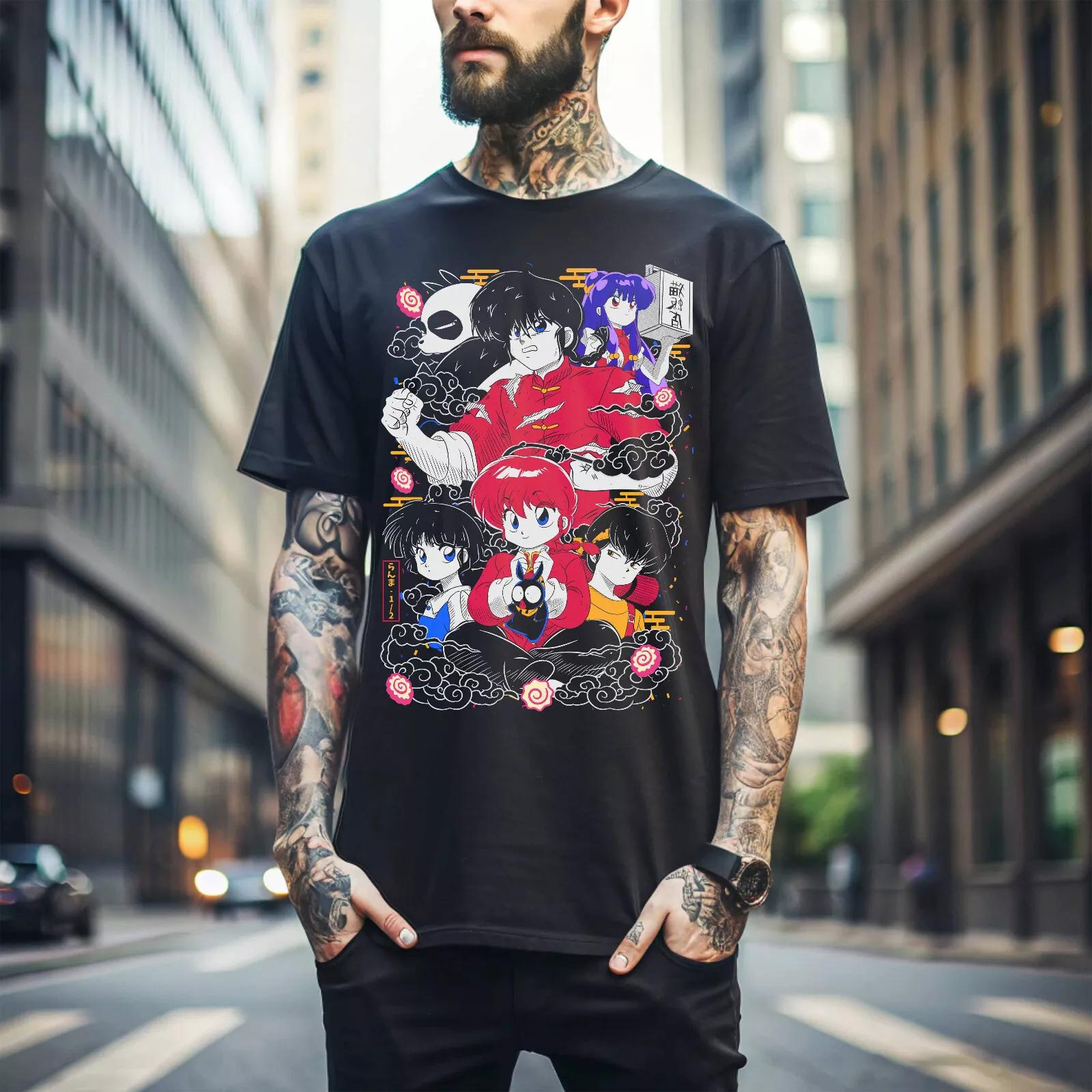 

100% cotton TOPS UNISEX TEES MENS WOMENS Ranma 1/2 T-shirt Shampoo Rumiko Takahashi Girl Kawaii Funny Anime Tee Gift 064 L чёрный