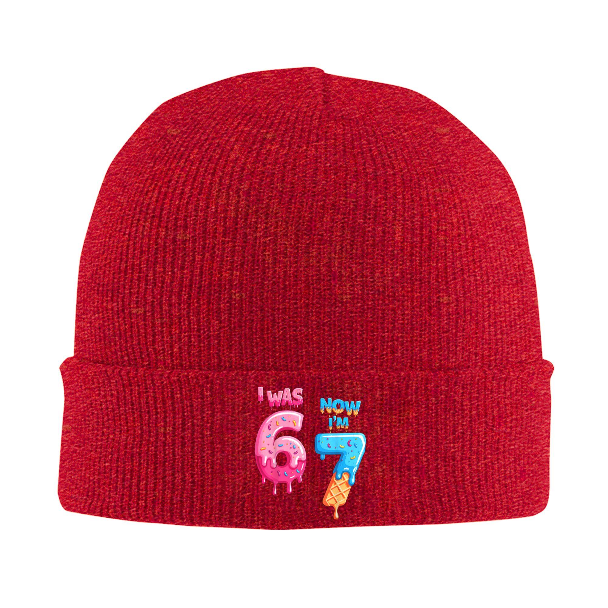 

Funny 7 Year Old Birthday i was 6 Now Im 7 6 7 Beanie Hats Knit Hat Adult Unisex Street Warm Soft Caps Winter Kpop Bonnet Hats One Size