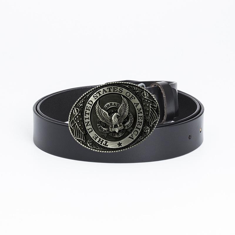 Cowhide Trendy Men's Retro Casual Plate Buckle Belt