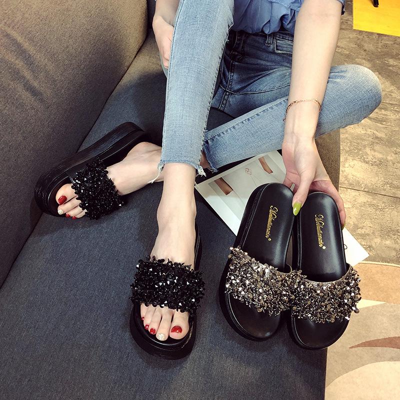 Women's Summer 2023 Beaded Platform Sandals: Versatile, Thick-Soled, Height-Boosting Beachwear