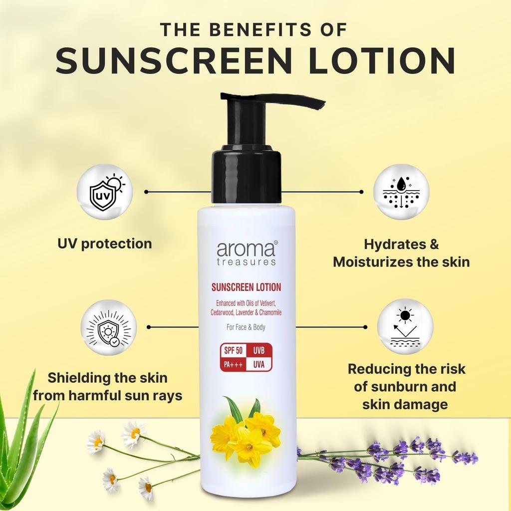 Солнцезащитный лосьон с SPF 50 PA+++(100 г), Sunscreen Lotion SPF 50 PA+++,  Aroma Treasures