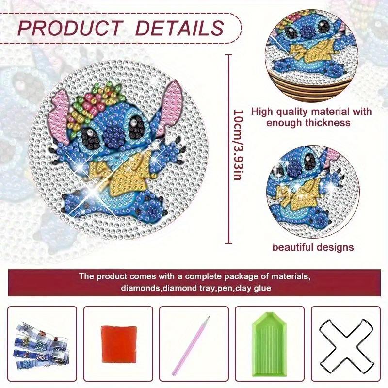 8 buc/seturi Seria Stitch Coșuri de pahar Pictură cu Diamante DIY Coșuri de pahar Artă cu Diamante 5D Coșuri de pahar Rotunde Acrilice