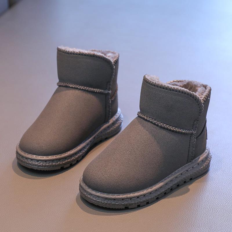 Fashion solid color children's foot cover snow cotton 2025 winter explosion velvet warm short boots boys thickened cotton boots