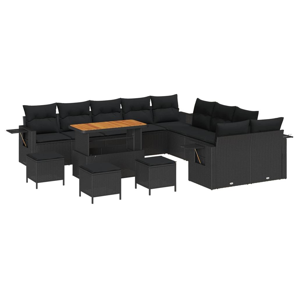 Garden Sofa Set 14 Pieces Black Poly Rattan