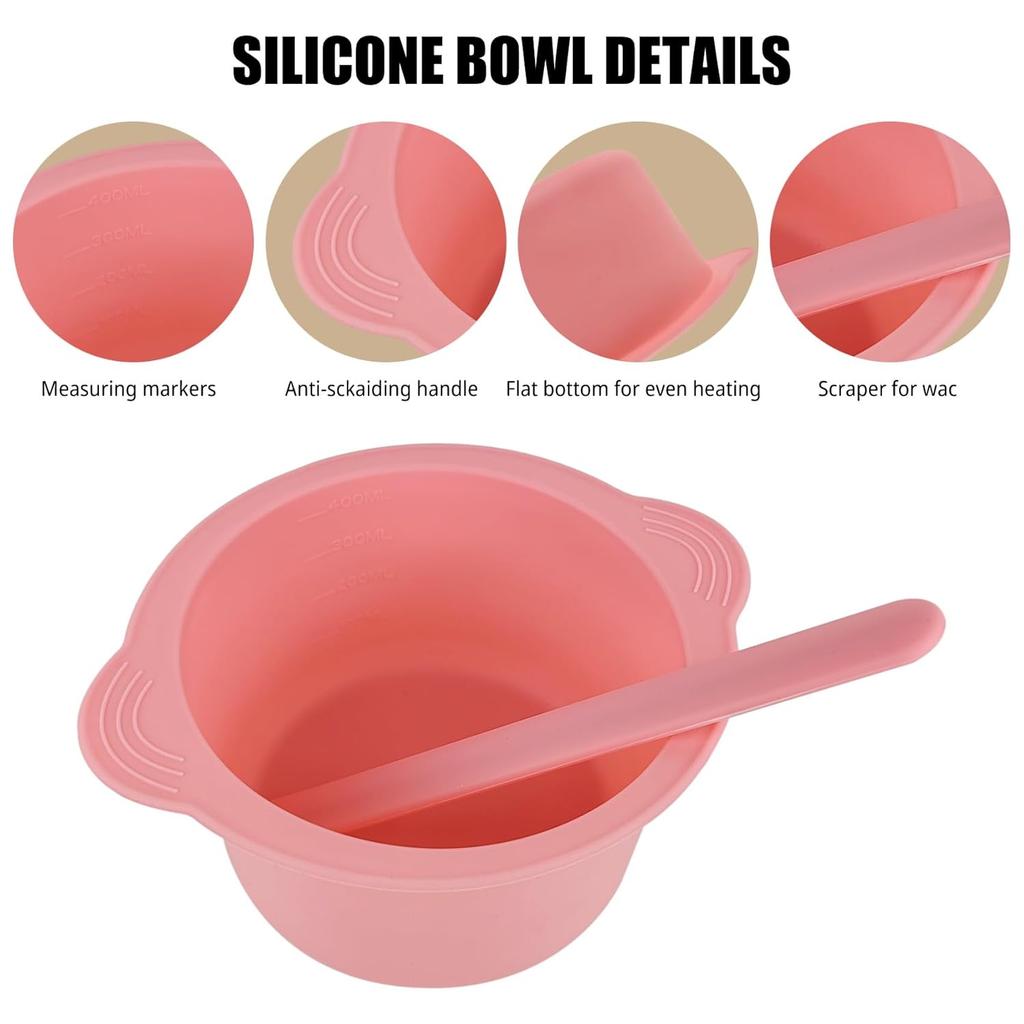 2 Pack Silicone Wax Warmer Liner with Spatula Sticks, Reusable Silicone Waxing Bowl, Wax Pot Liner for Hair Removal (2)