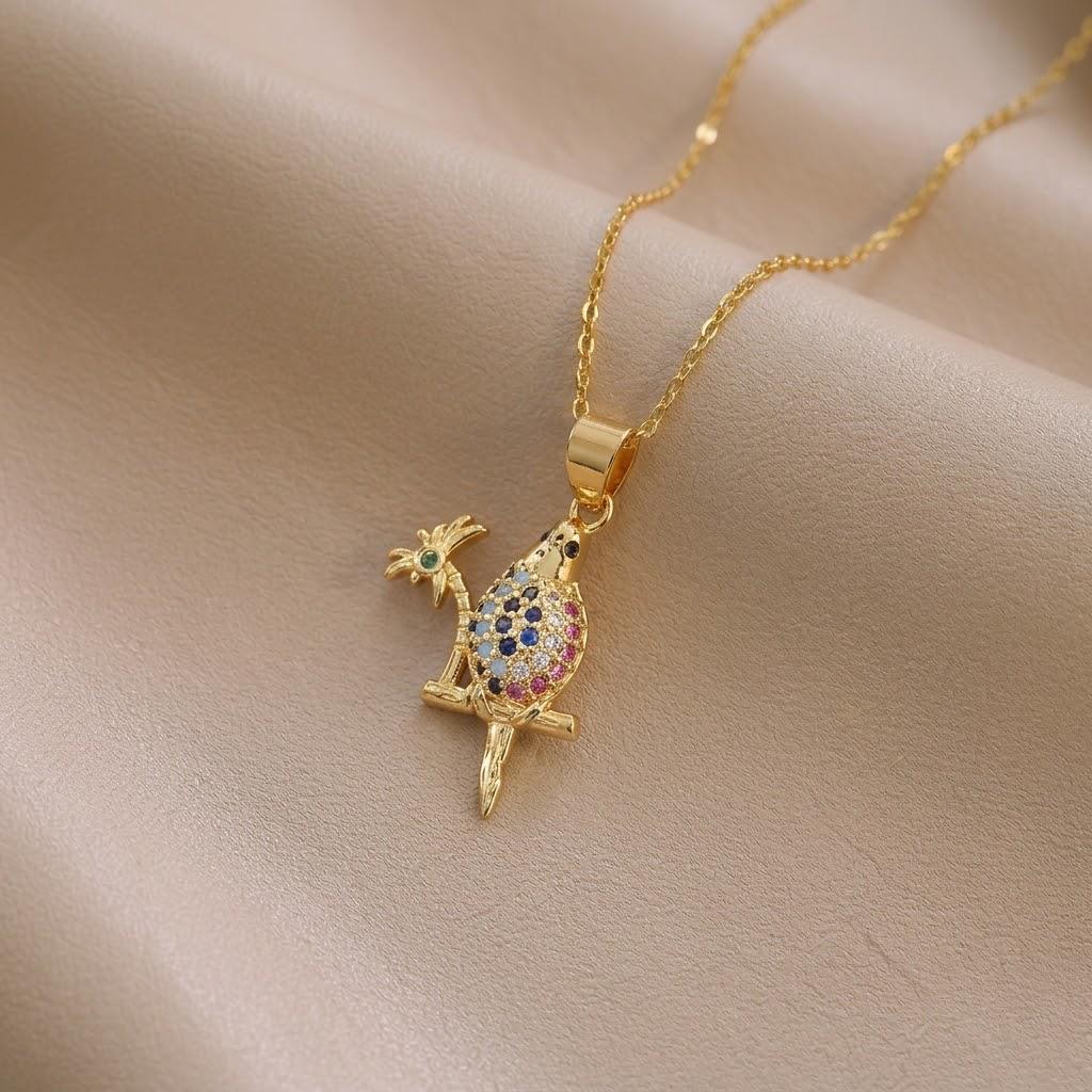 European & American Style Colored Zircon Bird & Butterfly Pendant Clavicle Necklace for Women