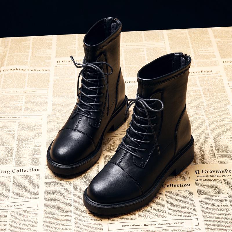 Small Inner Height Increase Leather Martin Boots Women's Autumn New Platform Short Boots Versatile Student Women's Leather Boots