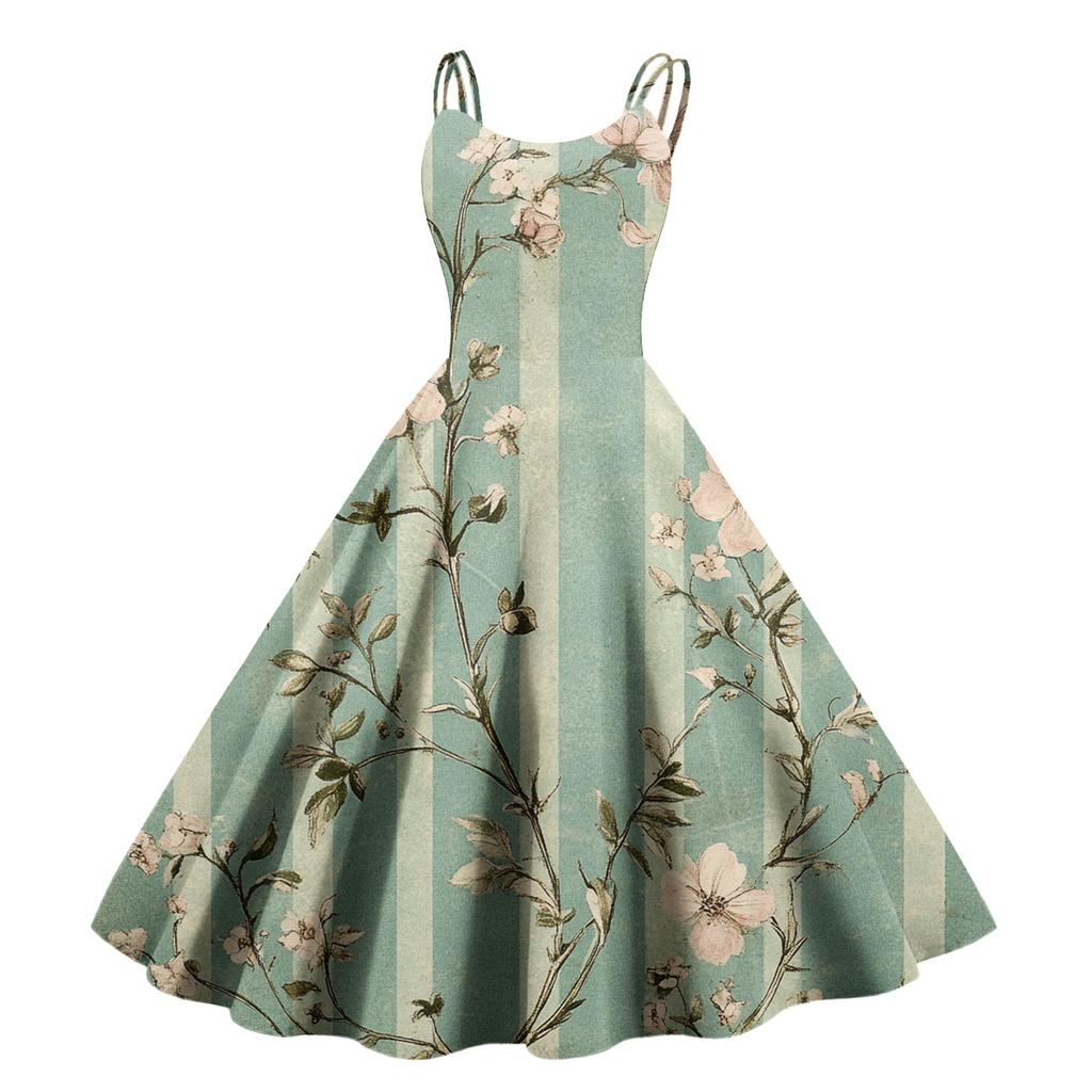 Sexy schulterfreies Punk-Vintage-Kleid mit Blumendruck für Damen