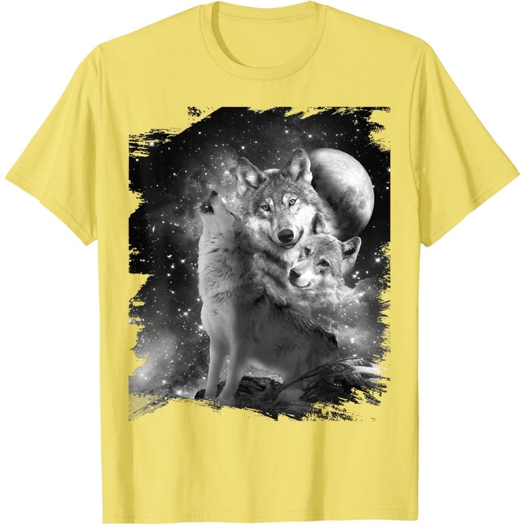 Wolf Family Howling Graphic Tee Black White Print Casual Round Neck Tshirt For Men